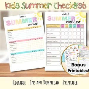kids chore chart. chore chart for kids, editable chore chart template, children&#39;s summer checklist, summer bucket list, homeschool activity