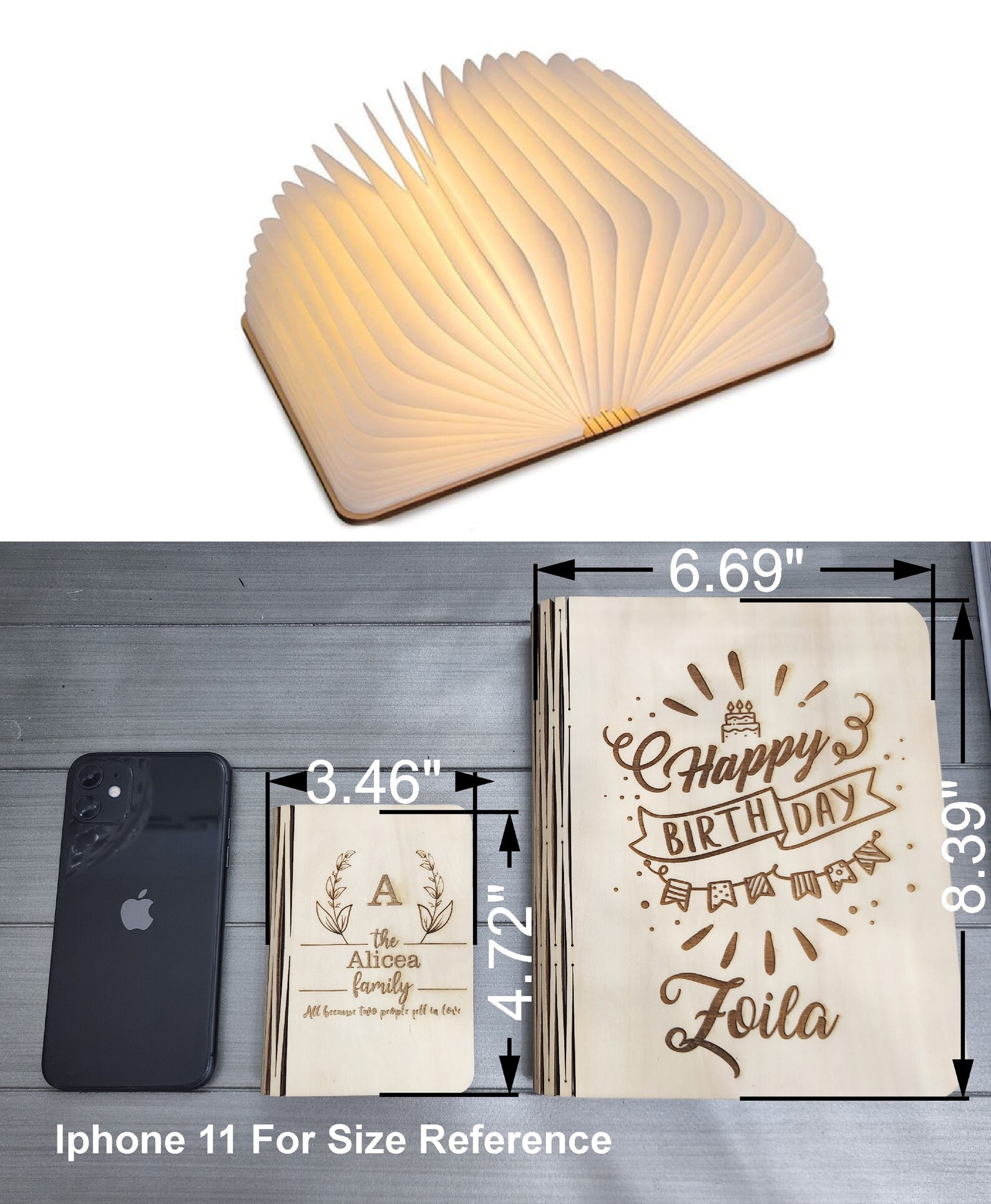 Custom Book Light Wood Engraved Personalized Lamp Etsy