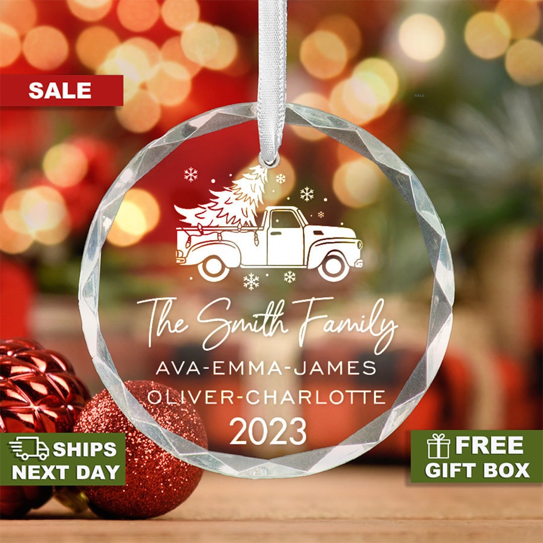 Family Names Christmas Ornament. Personalized Family Farm Pickup Christmas Tree Ornament Unique