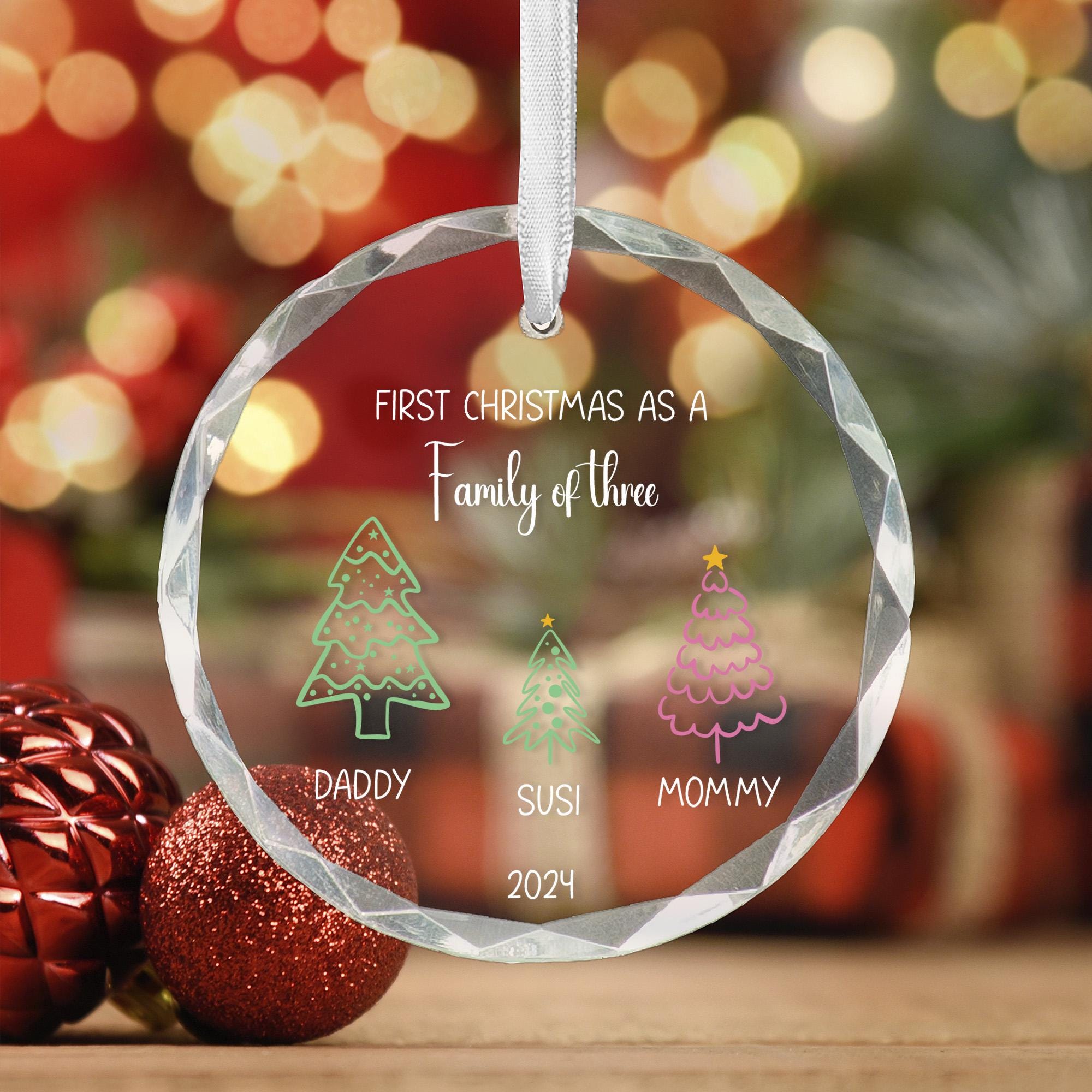 Family of Three Christmas Ornament 2024 - Personalized Family of 3 Bauble, Baby’s First Xmas Ornament, Custom Family Keepsake, First Xmas