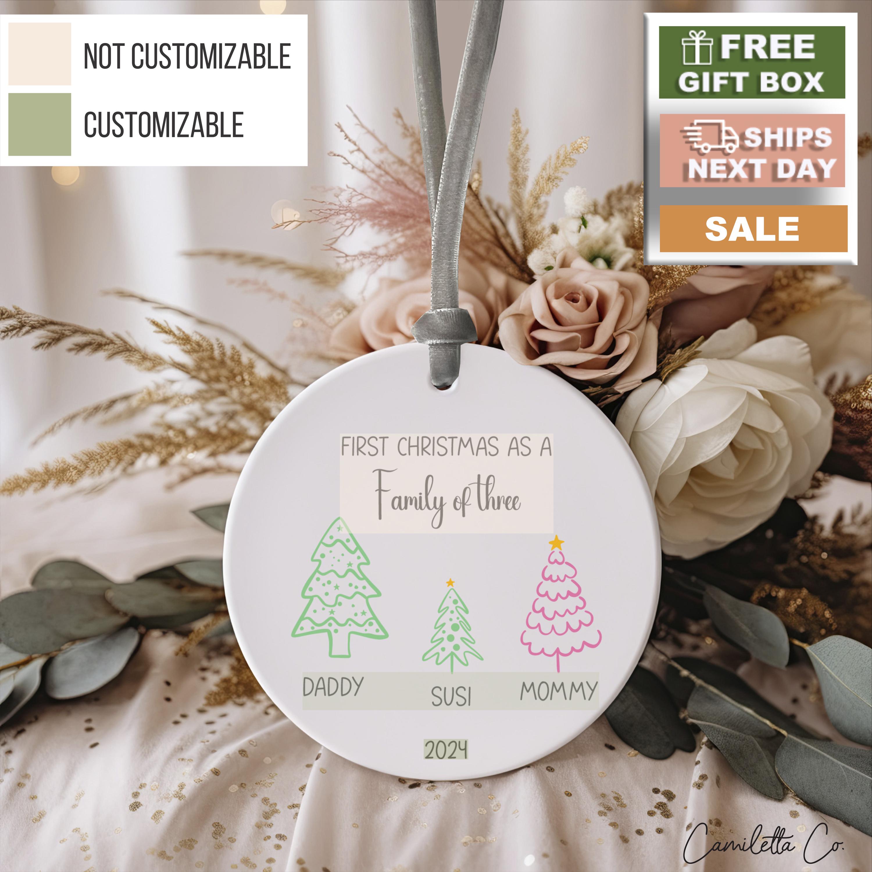 Family of Three Christmas Ornament 2024 - Personalized Family of 3 Bauble, Baby’s First Xmas Ornament, Custom Family Keepsake, First Xmas