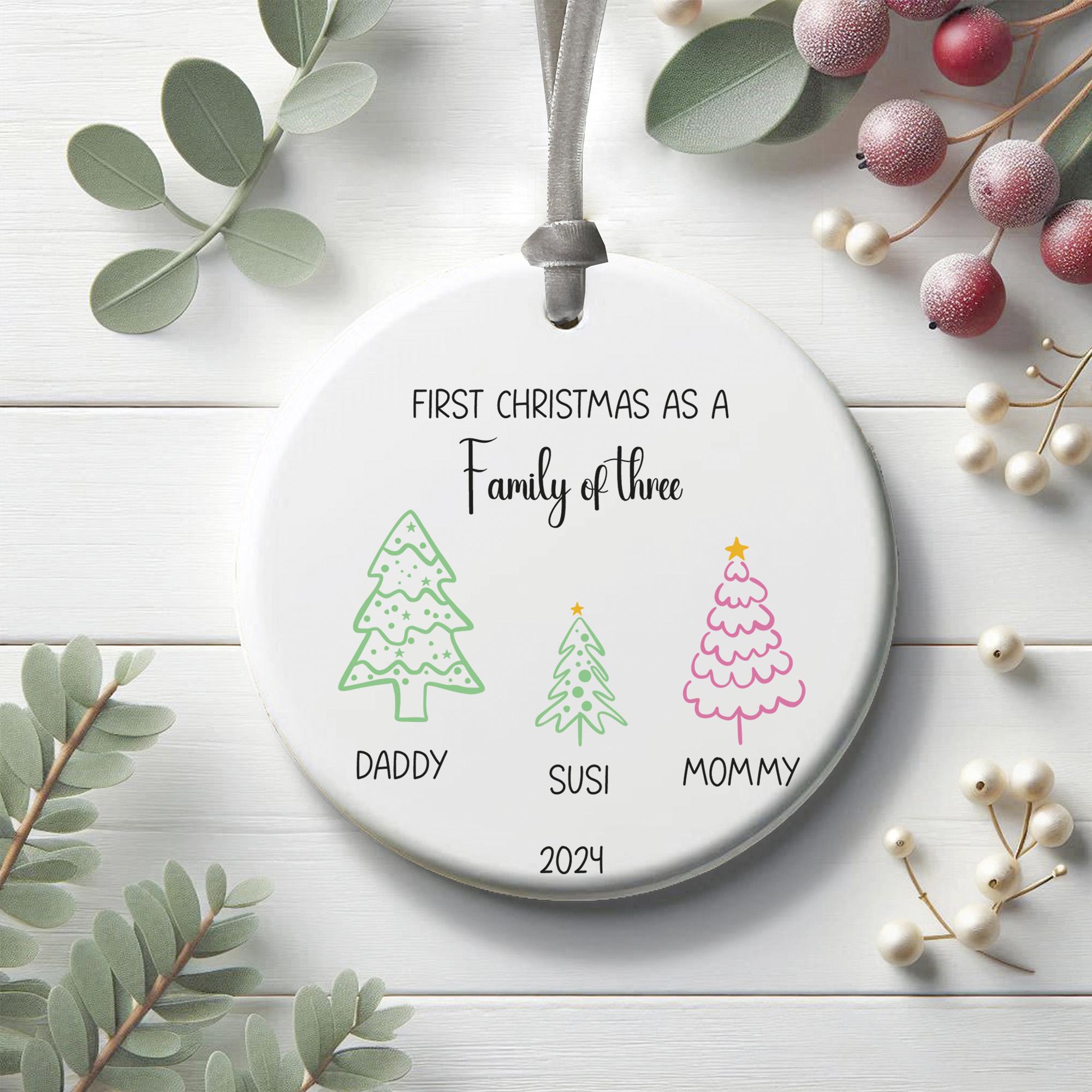 Family of Three Christmas Ornament 2024 - Personalized Family of 3 Bauble, Baby’s First Xmas Ornament, Custom Family Keepsake, First Xmas