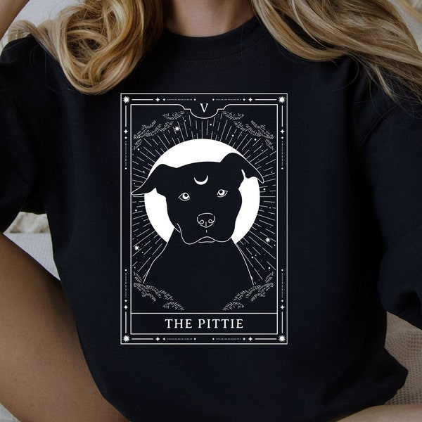 The Pittie Tarot Unisex Sweatshirt or Hoodie for Witchy Pitbull Lovers, Gift for Pitbull Owner, Dog Tarot Card Sweater