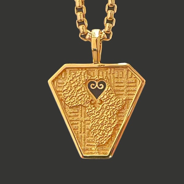 18k gold plated Adinkra symbol (Sankofa) and necklace. The pendant showcases the West African symbol that instructs to "return and get it."