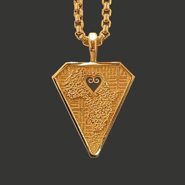 18k gold plated Adinkra symbol (Sankofa) and necklace. The pendant showcases the West African symbol that instructs to "return and get it."