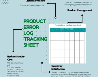 Product Error Log Workflow Tracking Excel Sheet | Product Contingency Plan | Failure Causes and Effects Template