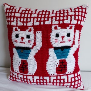 Japanese Lucky Cat Overlay Mosaic Cushion - pattern only