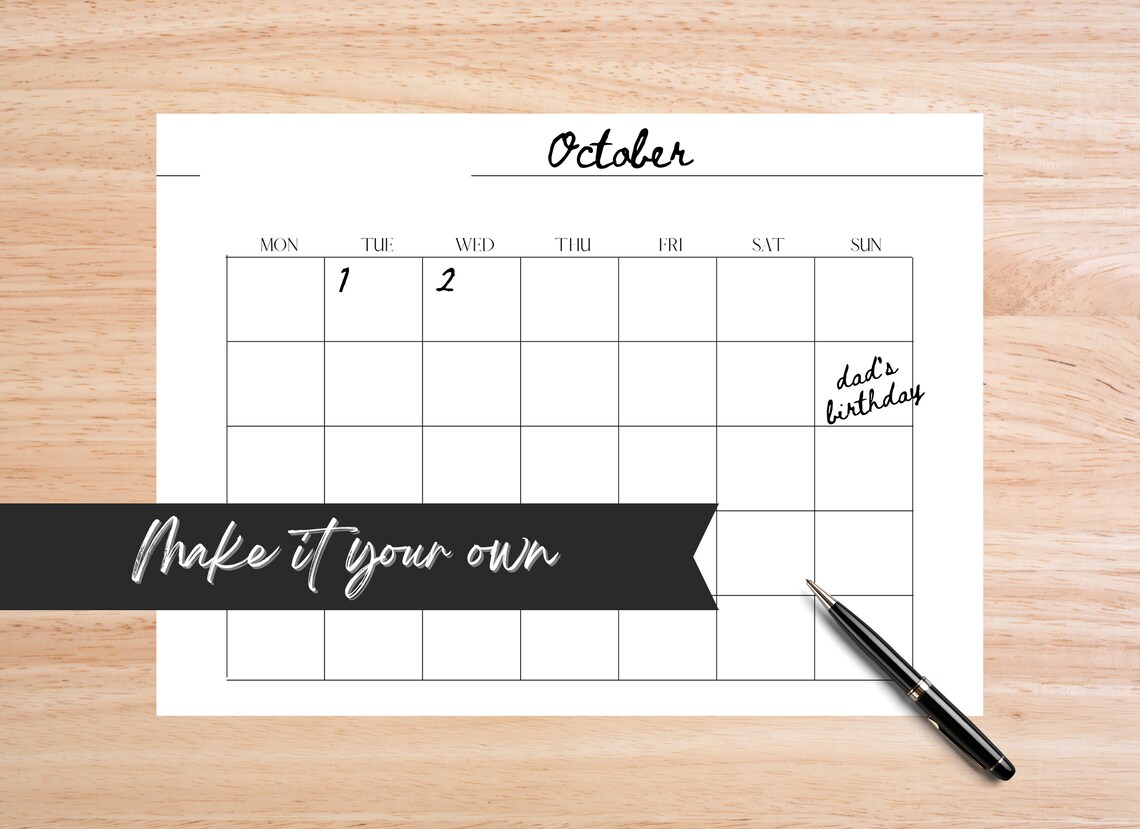 Blank Calendar SIMPLE Calendar Printable Monthly Calendar Blank Basic ...