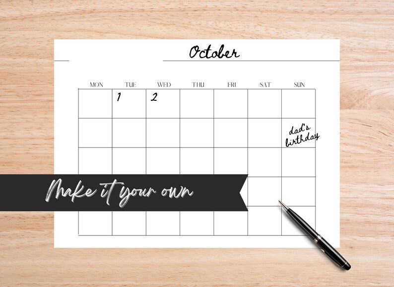 Blank Calendar SIMPLE Calendar Printable Monthly Calendar Blank Basic ...