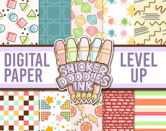 Retro Gamer, Seamless Paper, Digital Pattern, Fabric Design, 80's Style, Party Invite Art, Fashion Clipart, Hand Drawn, Video Game Clipart