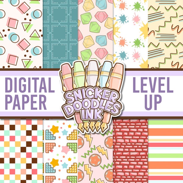 Retro Gamer, Seamless Paper, Digital Pattern, Fabric Design, 80's Style, Party Invite Art, Fashion Clipart, Hand Drawn, Video Game Clipart