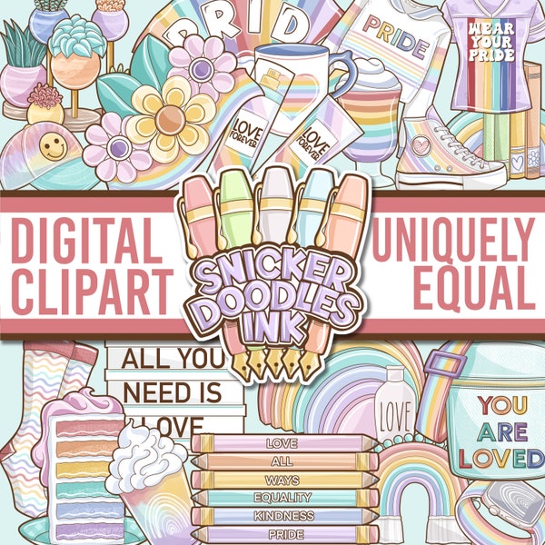 Uniquely Equal Pride Week Rainbow LGBTQ Digital Clipart for Planners, Fabric, Stationary, Embroidery Design and Commercial Creative needs