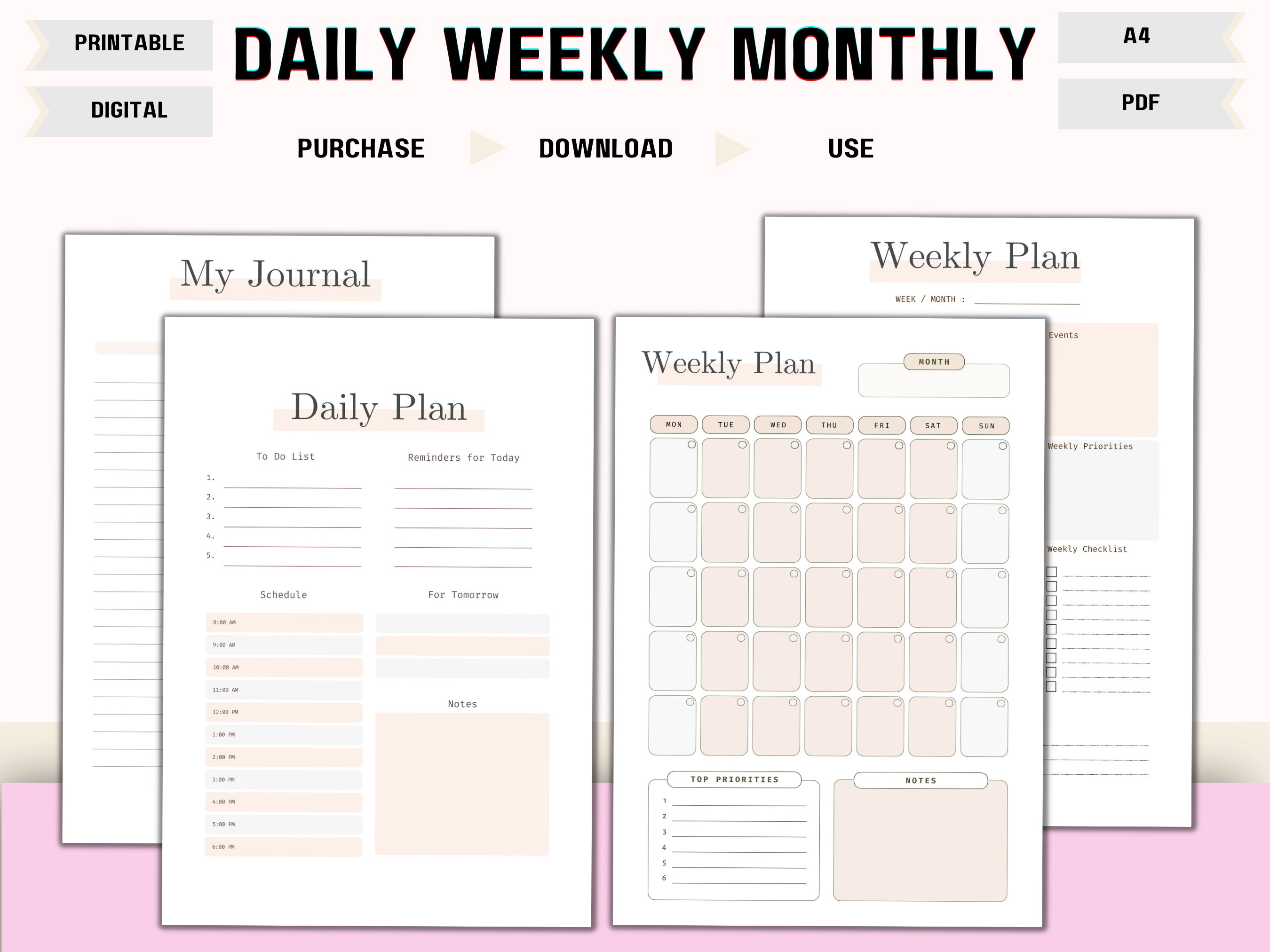 Weekly, Daily Planner Printable Digital Download PDF to Do List for ...