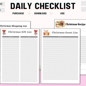 Holiday Christmas To-Do List Printable Daily Check List Shopping List Gifts List Guest List Recipe List