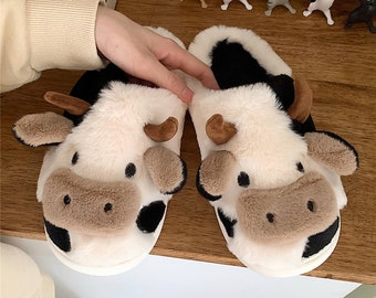 Cow Fluffy Slippers - Soft Fluffy Winter Warm Slippers