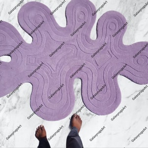 New Amoeba /gray /pink Squiggle Shaped Throw Rug Hand Tuft 100% Wool ...