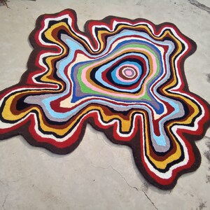 Squircle Rug Melting Paint Squiggle Shaped Throw Rug Hand Tufted 100% Wool Handmade ...
