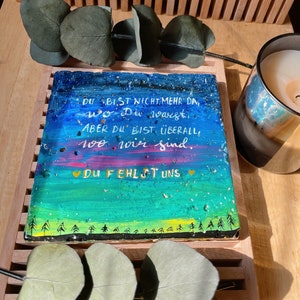 Mourning stone - plaque. You are no longer here. Memorial stone, consolation stone, painted stones, grave, tombstone, northern lights, personalized gift