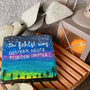 Memorial stone - plaque. You are missed. Always! Memorial stone, consolation stone, painted stones, grave, tombstone, northern lights, personalized gift