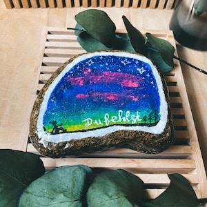 Northern Lights Memorial Stone - You are missed. Memorial stone, consolation stone, painted stones, keepsake, consolation, burial gift, mourning gift, stars