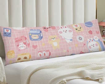 Kawaii Body Pillowcase, Kawaii Body Pillow Case, Body Pillow Multiple Sizes, Bunny and bear strawberry milk, Perfect Gifts for Girls
