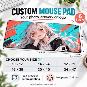 Muismat op maat – Gepersonaliseerde bureauonderlegger met uw foto, logo of kunstwerk, anime muismat