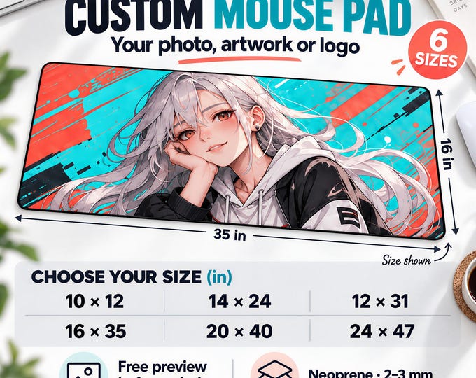Custom Mouse Pad – Personalized Desk Mat with Your Photo, Logo or Artwork, Anime Mouse Pad