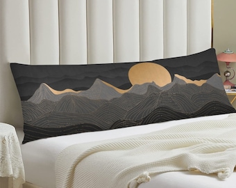 Sun and Wave Pillowcase, Dark Japanese Aesthetic Pillowcase, Interesting Holiday Gifts, Abstract Mountains Home Decoration