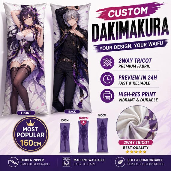 Custom Dakimakura Body Pillow Cover, Anime Body Pillow Case, 2WAY Tricot, Personalized Anime Pillow, Waifu Hug Pillow, Otaku Gift
