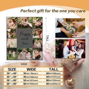 May include: A collage of photos printed on a canvas with the text "Happy sweet time". The canvas is available in various sizes, including 30x40 inches, 40x50 inches, 50x60 inches, and 60x80 inches.