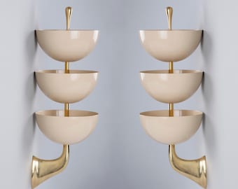 Triple cup 1950's Mid Century Brass Wall Sconce Wall Light , Italian Stilnovo Inspired Modern Wall Lamp