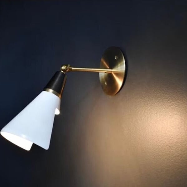 1950s Mid Century Magari Adjustable Brass Wall Lamp in With Black & White Paint.