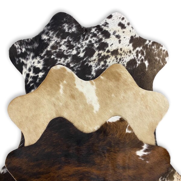 Mini Cowhide Cutouts - Natural Hair-on Rugs - Home Accent - Genuine Leather with Real Animal Fur - Assorted Patterns and Colors