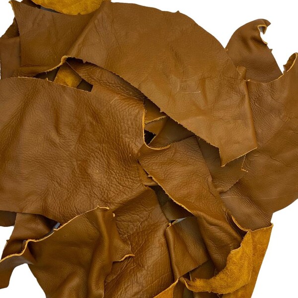 Saddle Brown Leather Pieces - 5 lb Bundle - 3 to 4 oz Cowhide Leather Scraps