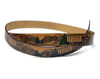 Truck Themed Deeply Embossed Dyed Leather Belt - 42" to 54"