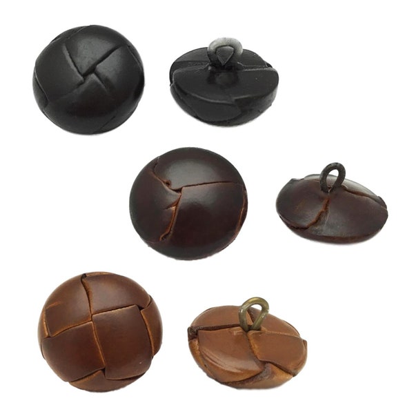 Genuine Vintage Leather Buttons - Black - Light Brown - Dark Brown - 6 Pack