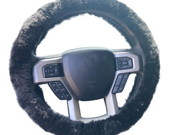 Sheepskin Steering Wheel Cover with Elastic Fitting - Car Accessory in Gray or Beige