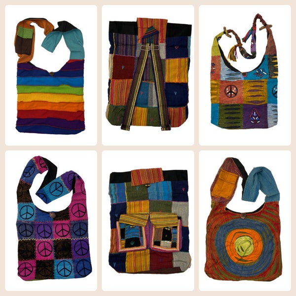 Hippie Nepal Cloth Bags - Casual Purses & Backpacks - 100% Cotton Colorful Cloth Bags