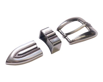 Three Piece Sterling Silver Plated Belt Buckle Set - Fits 1" Belts