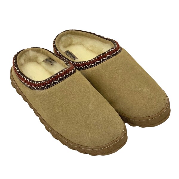 Sheepskin Women's Clogs - Warm Shearling Slippers with Geometric Border Design