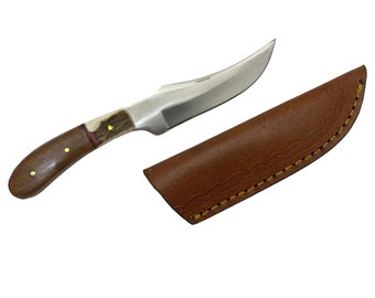 Stag and Wood Patch Skinner Knife with Leather Sheath