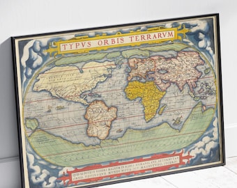 Antique World Map 1572, Theatrum Orbis Terrarum by Abraham Ortelius, Vintage World Map Poster, Old World Map Print, Typus Orbis Terrarum