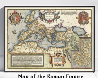 Map of the Roman Empire by Abraham Ortelius 1603, Antique Map of Europe, Wall Art, Map Print, Roman Empire Poster, Theatrum Orbis Terrarum