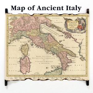 Mapa de la antigua Italia del siglo XVIII, mapa antiguo de Italia, Italiae Antiquae Novissima Tabula, mapa antiguo de Italia en pergamino hecho a mano, mapa antiguo