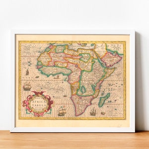 1606 Karte des afrikanischen Kontinents Nova Afrikae Tabula, Poster Landkarte, alte Karte, Vintage Karte von Afrika, historische Karte, Afrika von Jodocus Hondius