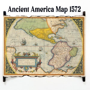 Antike Amerika Karte 1572 auf handgefertigter Rolle, Vintage Karte von Amerika aus dem 16.Jh., Theatrum Orbis Terrarum von Abraham Ortelius
