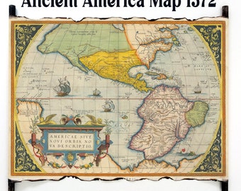 Ancient America Map 1572 on Handmade Scroll, 16th Century Vintage Map of Americas Theatrum Orbis Terrarum by Abraham Ortelius
