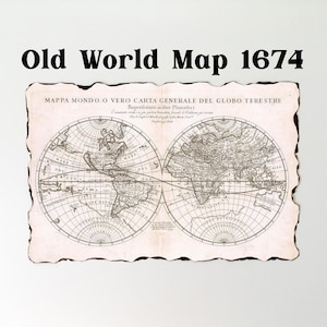 1674 Mapa del mundo por Giacomo Giovanni Rossi, Mapa del Viejo Mundo 1674, Cartel de mapa antiguo con bordes quemados, Pergamino hecho a mano, Vintage, Mapa antiguo