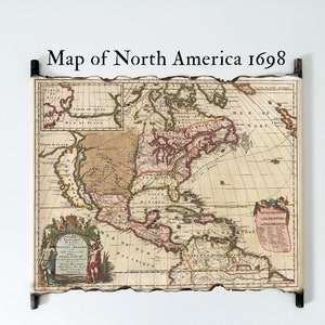 1698 Louis Hennepin Mapa de América del Norte en pergamino hecho a mano, Mapa antiguo de América, Mapa vintage de América del Norte 1698, Mapa antiguo de EE. UU.