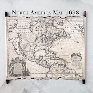 Carte vintage de l'Amérique du Nord 1698 par Louis Hennepin, belle carte ancienne de l'Amérique du Nord, Etats-Unis, Canada, Mexique Carte ancienne